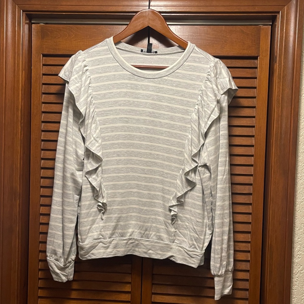 Express Striped Ruffle Sweatshirt